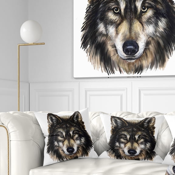 Designart Wolf Head - Animal Throw Pillow - 16x16