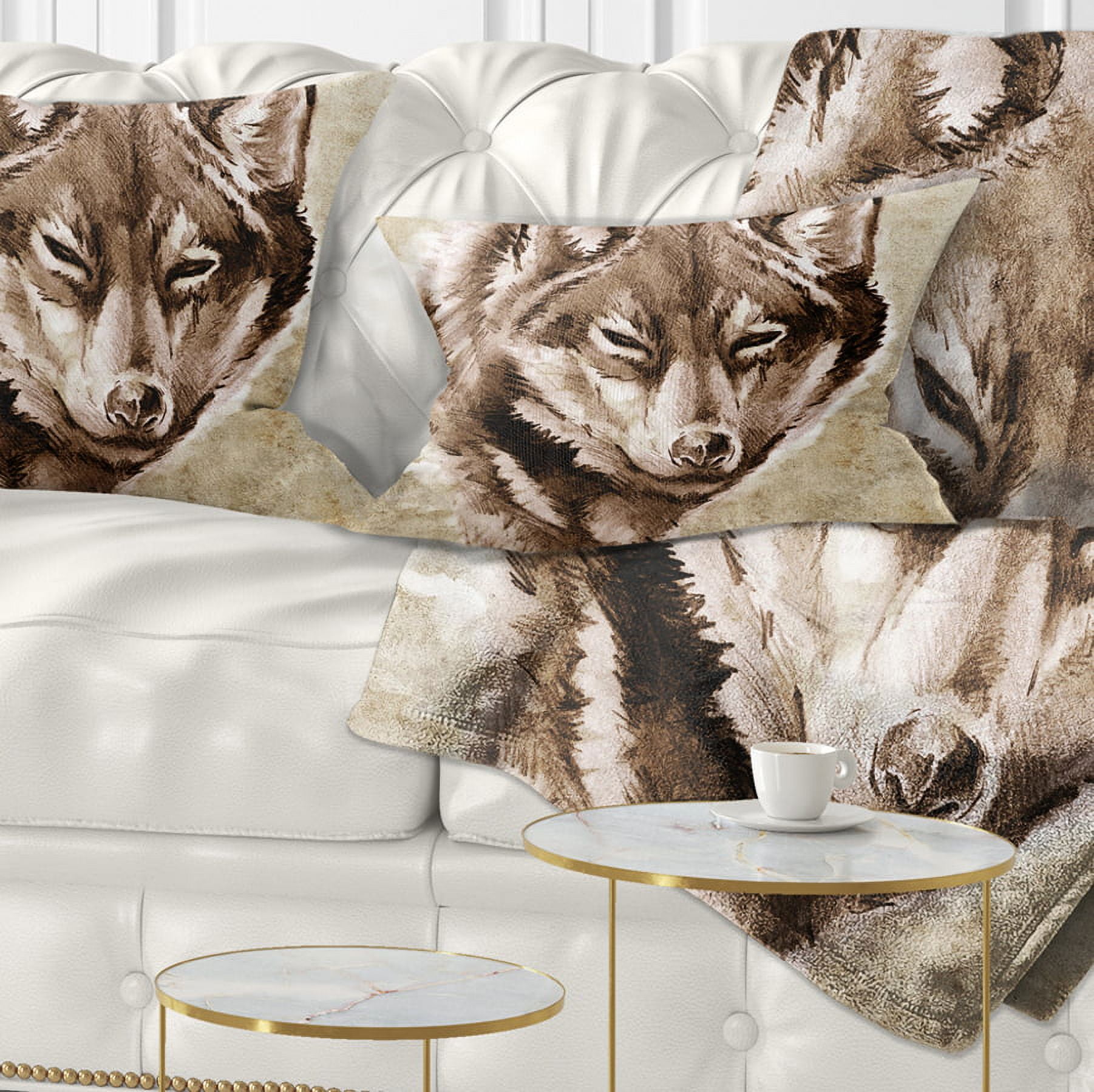 Designart Wolf Head Tattoo Sketch - Abstract Throw Pillow - 12x20