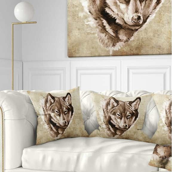 Designart Wolf Head Tattoo Sketch - Abstract Throw Pillow - 16x16