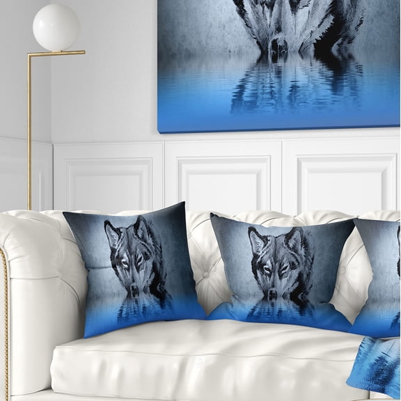 Designart Wolf Head with Water Reflections Tattoo - Abstract Throw Pillow - 18x18