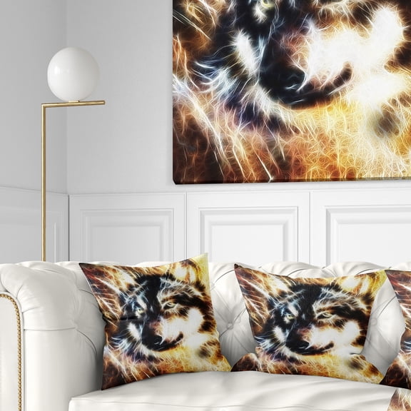 Designart Wolf Multicolor Collage - Abstract Throw Pillow - 16x16