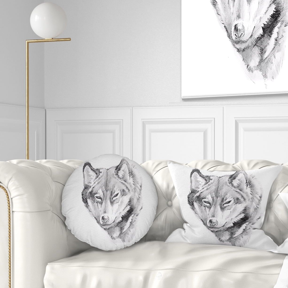 Designart Wolf Tattoo Art - Animal Throw Pillow - 12x20