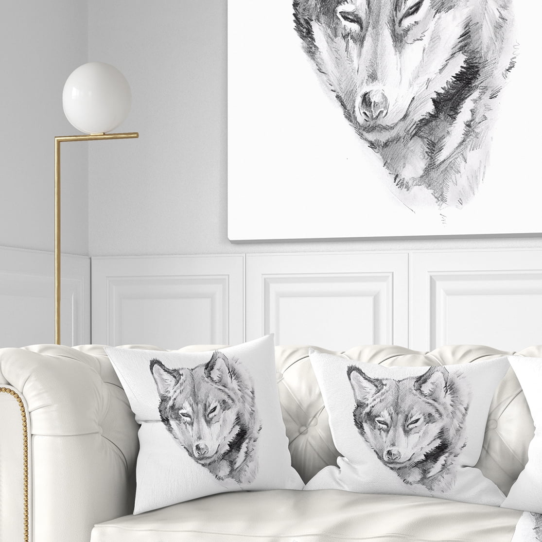 Designart Wolf Tattoo Art - Animal Throw Pillow - 18x18