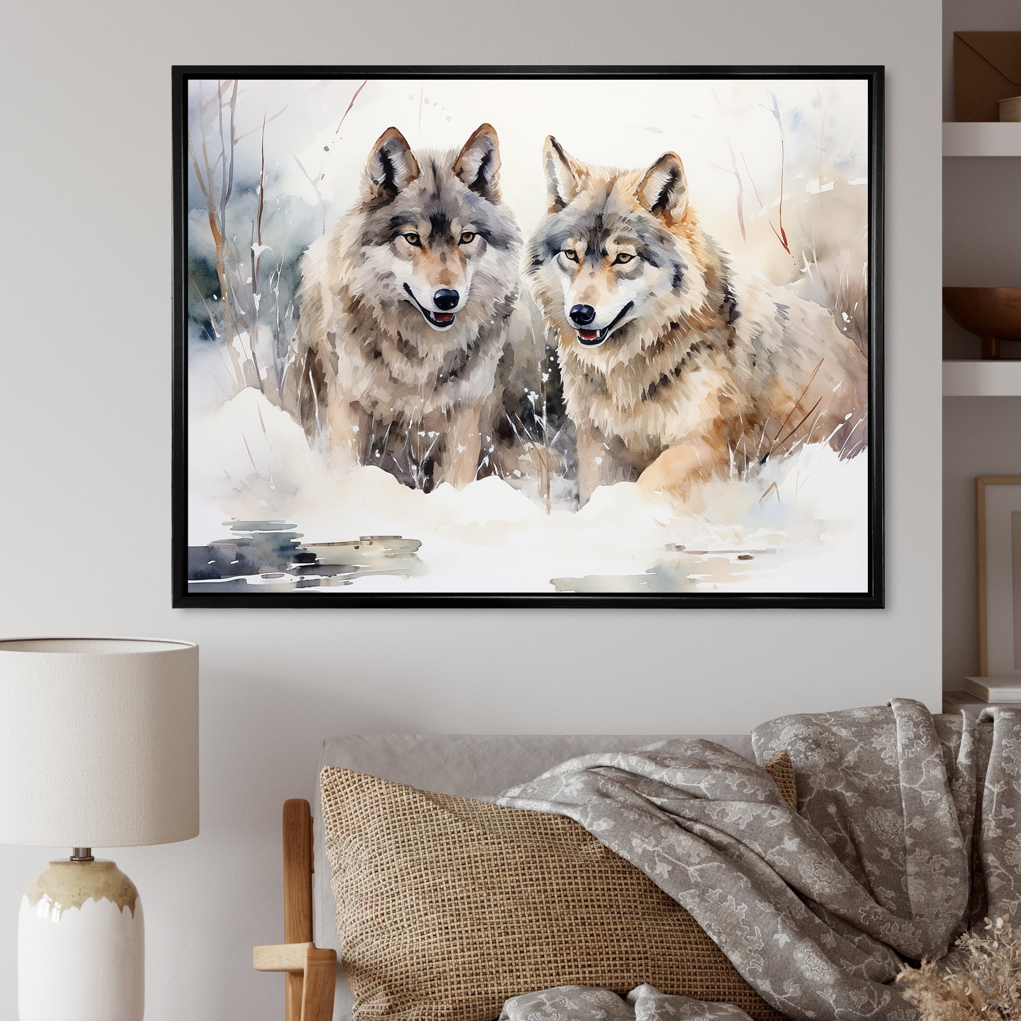 Designart "Wolves of the Winter Forest" Animals Framed Wall Art