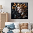 thumbnail image 1 of Designart "Woman Adorned with Golden Butterflies I" Woman Butterfly Metal Wall Art Prints, 1 of 5