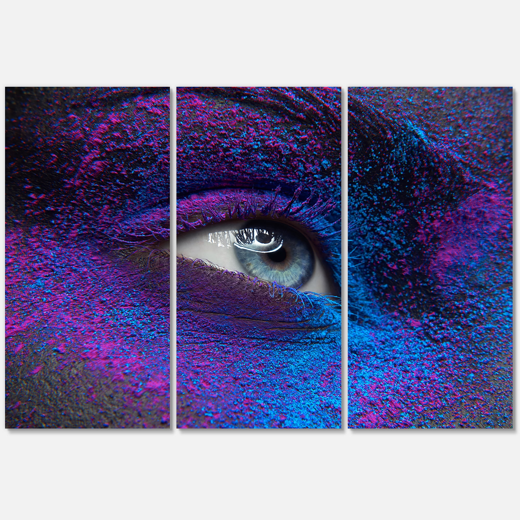 Designart ' Woman Eye With Dry Paint Dust Pigment On Face ' Modern Canvas Wall Art Print