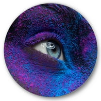 Designart 'Woman Eye With Dry Paint Dust Pigment On Face' Modern Circle Metal Wall Art 36x36 - Disc of 36