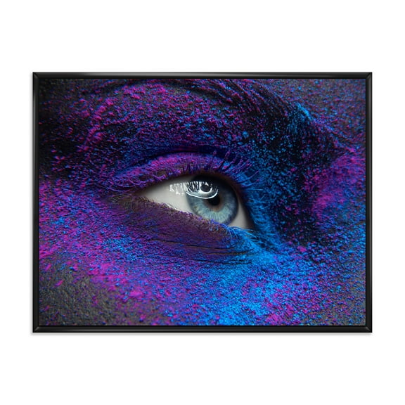 Designart 'Woman Eye With Dry Paint Dust Pigment On Face' Modern Framed Canvas Wall Art Print