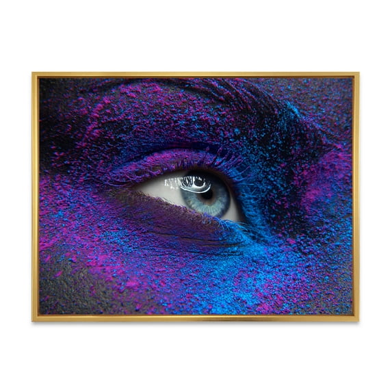Designart 'Woman Eye With Dry Paint Dust Pigment On Face' Modern Framed Canvas Wall Art Print