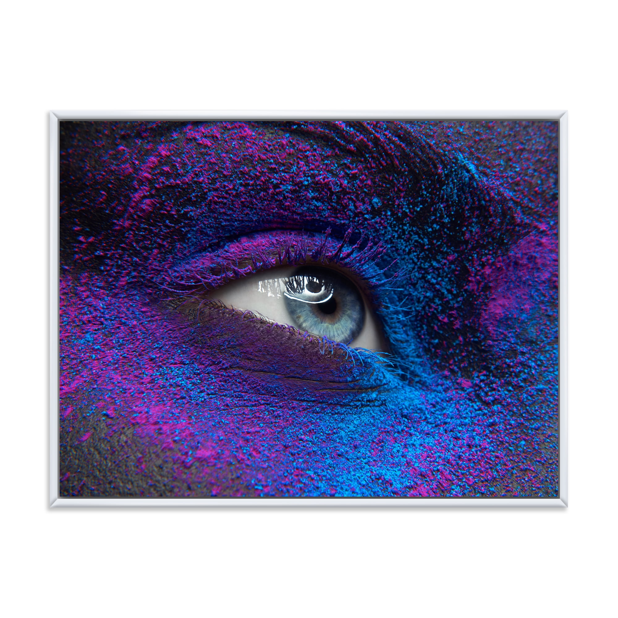 Designart 'Woman Eye With Dry Paint Dust Pigment On Face' Modern Framed Canvas Wall Art Print