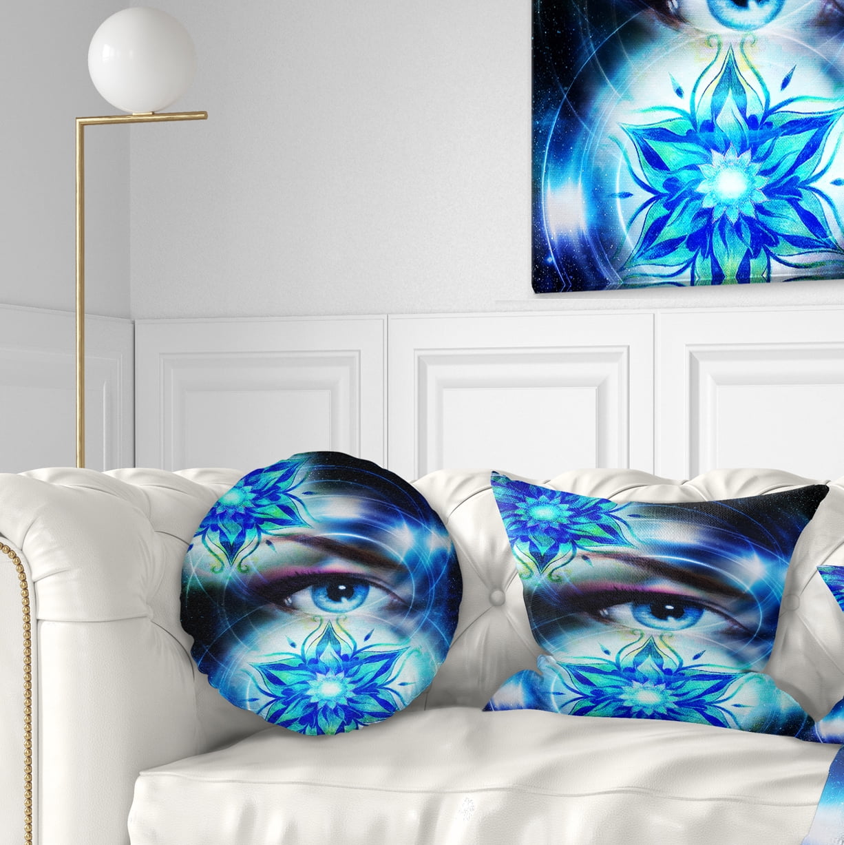 Designart Woman Eye with Fractal Flowers - Floral Throw Pillow - 12x20
