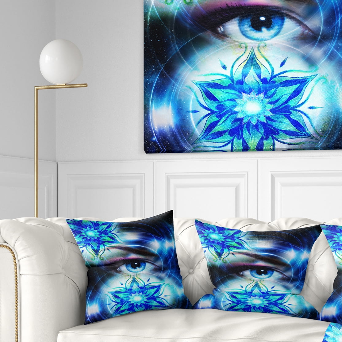 Designart Woman Eye with Fractal Flowers - Floral Throw Pillow - 18x18