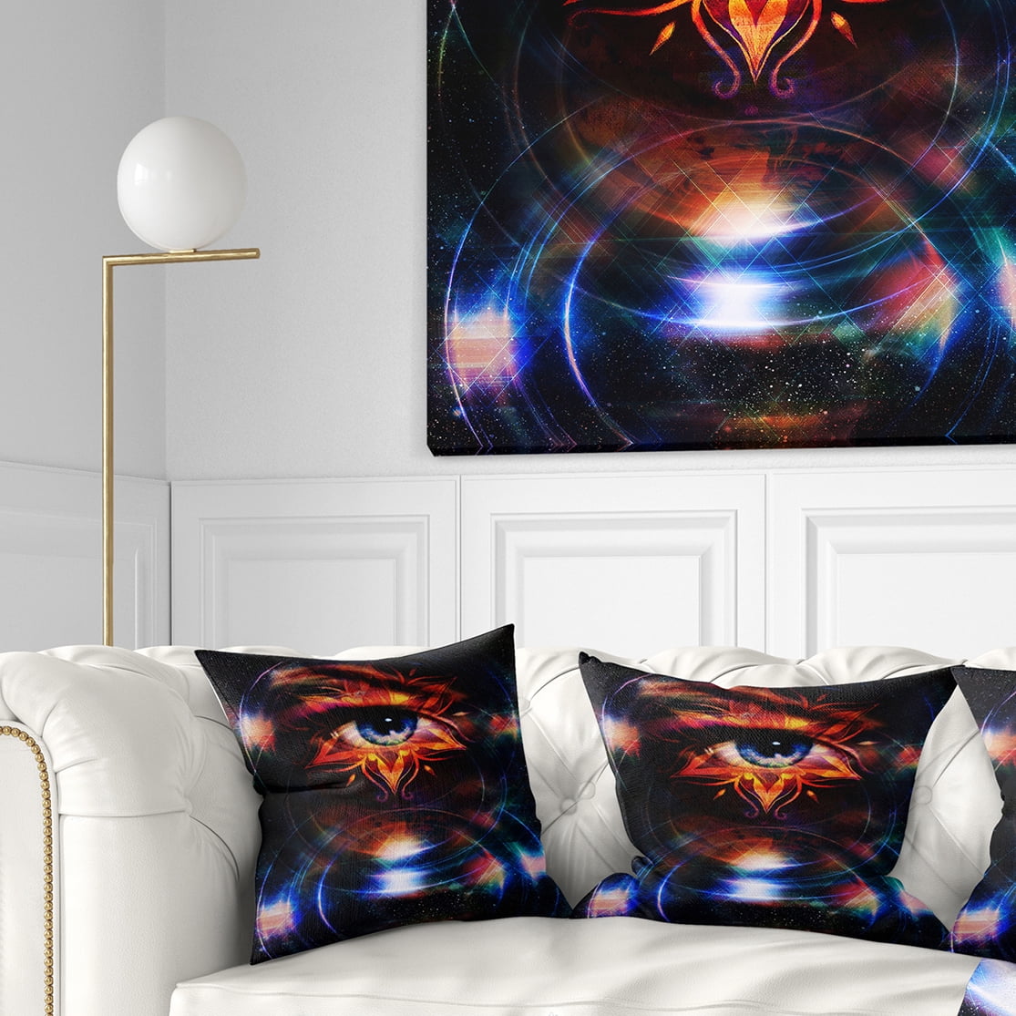 Designart Woman Eye with Fractal Star - Floral Throw Pillow - 18x18