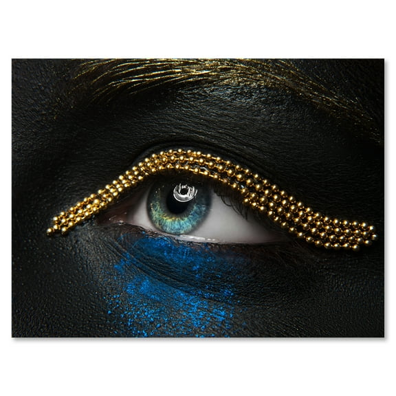 Designart ' Woman Eyes With Black Skin With A Gold Chain ' Modern Canvas Wall Art Print