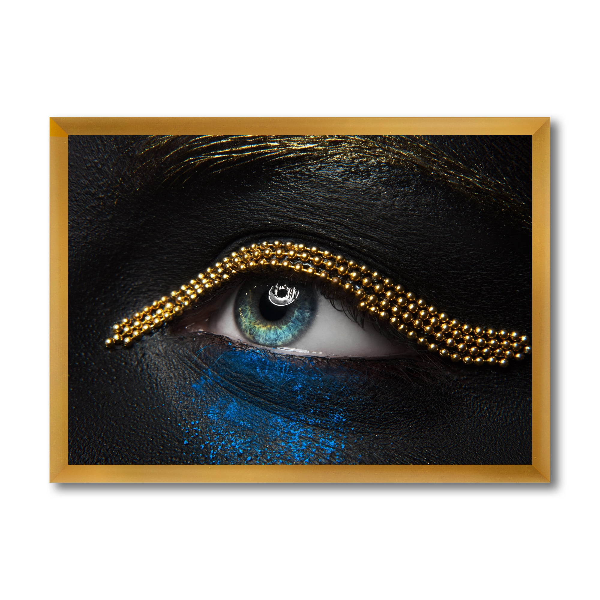 Designart 'Woman Eyes With Black Skin With A Gold Chain' Modern Framed Art Print