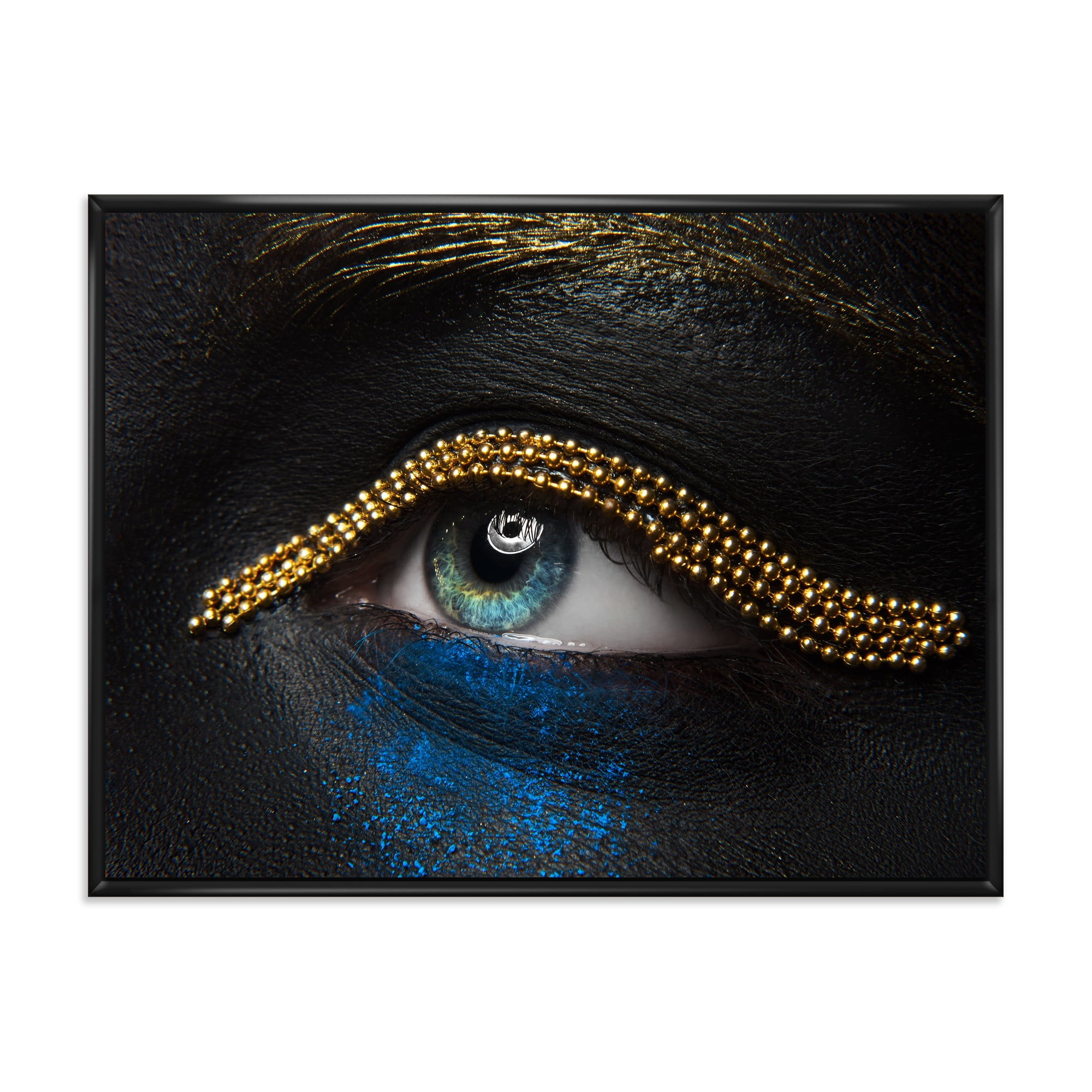 Designart 'Woman Eyes With Black Skin With A Gold Chain' Modern Framed Canvas Wall Art Print