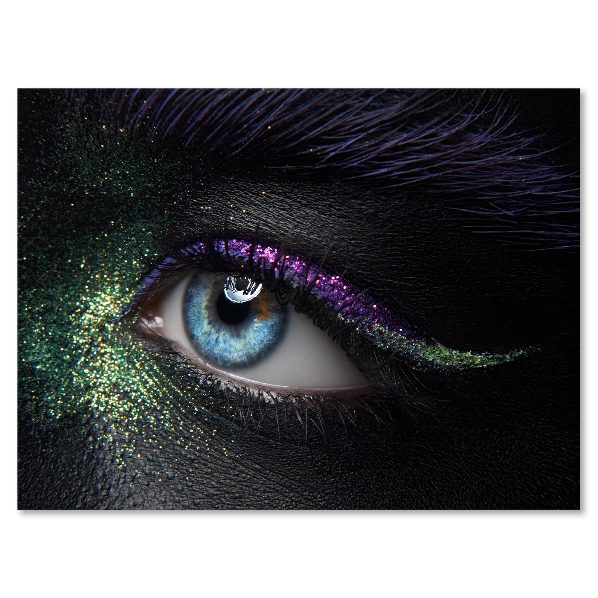 Designart ' Woman Eyes With Green & Purple Pigment & Sparkles ' Modern Canvas Wall Art Print