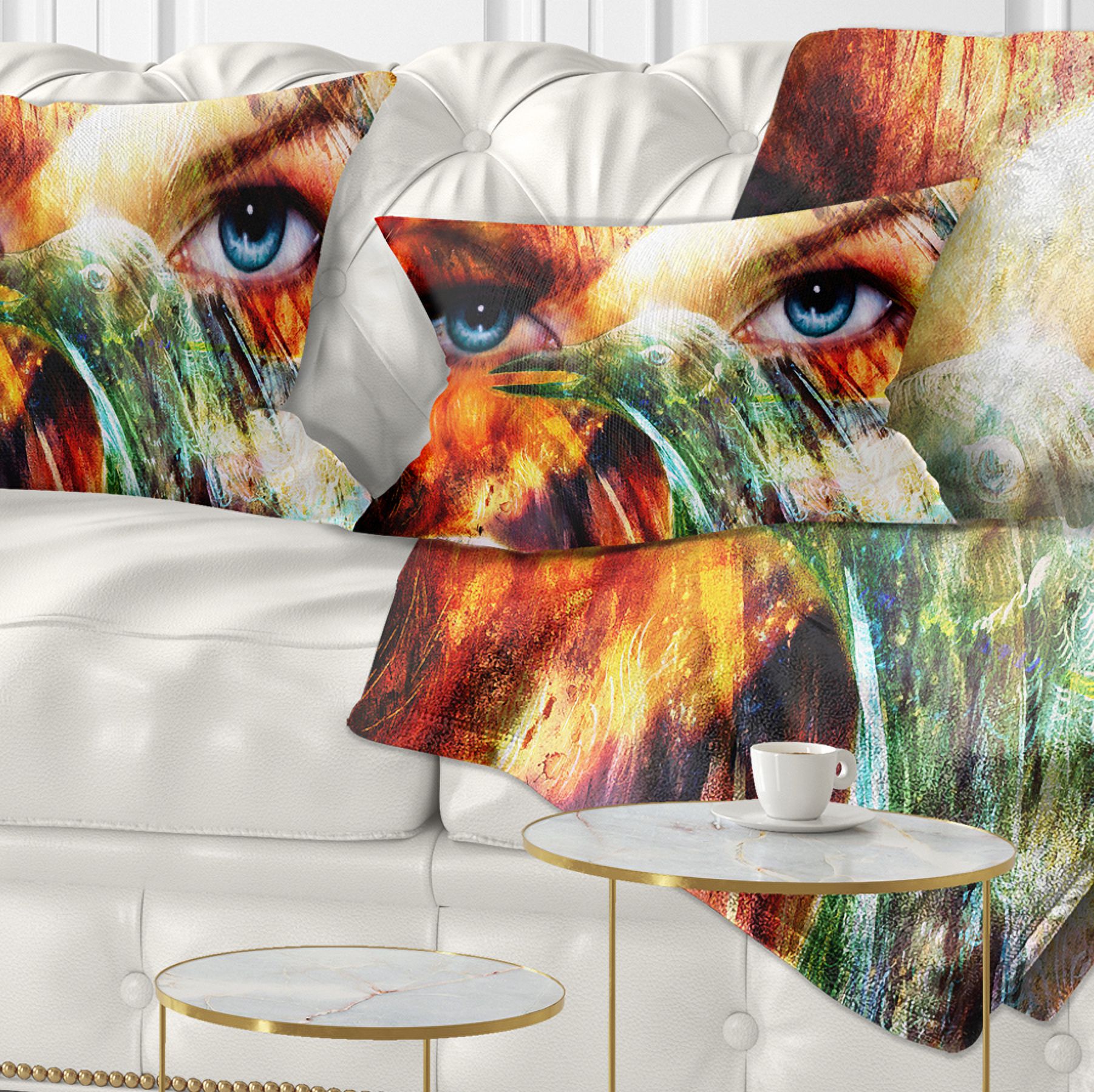 Designart Woman Feather Collage - Portrait Throw Pillow - 12x20