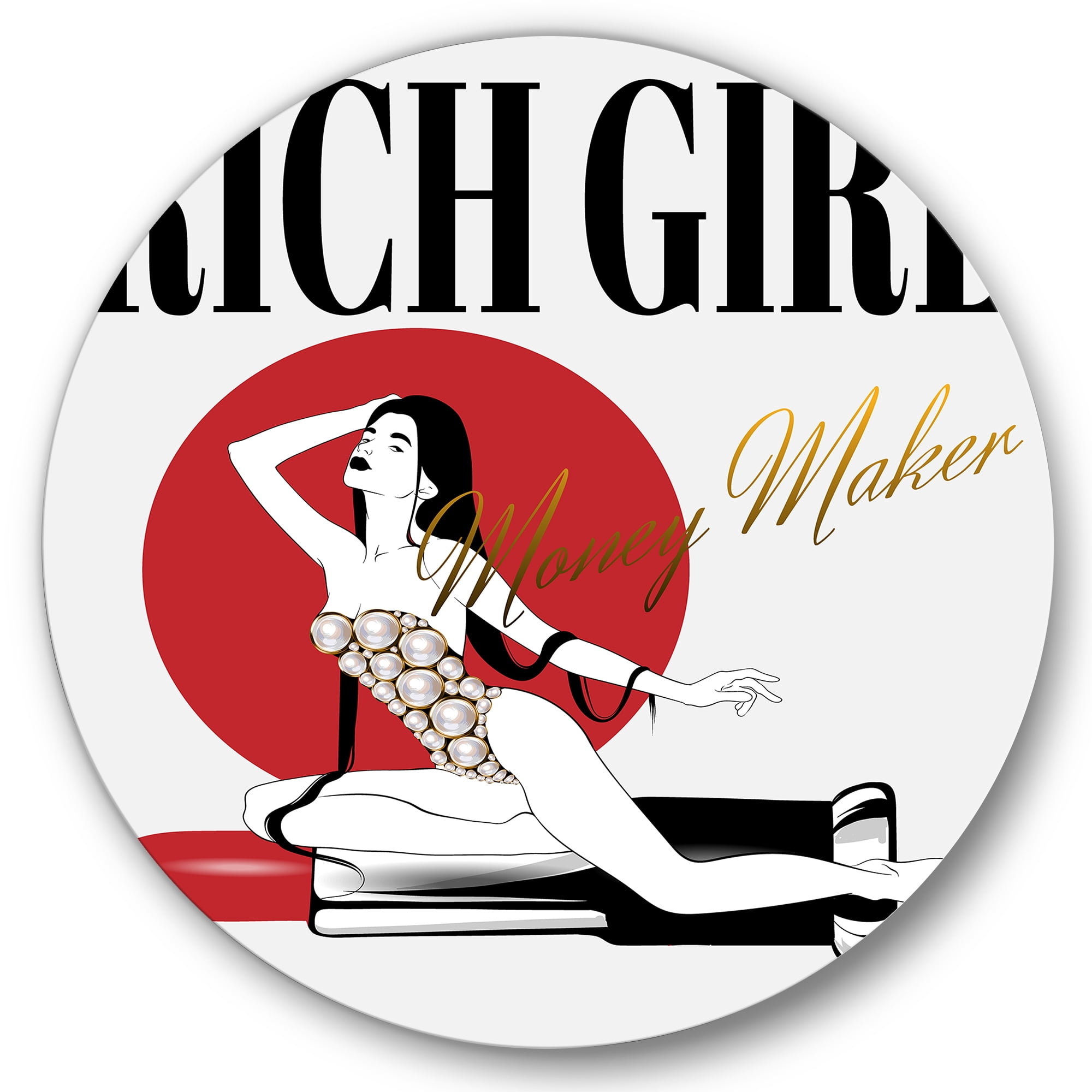 Designart 'Woman In Swimsuit With Pomade' Vintage Circle Metal Wall Art 36x36 - Disc of 36