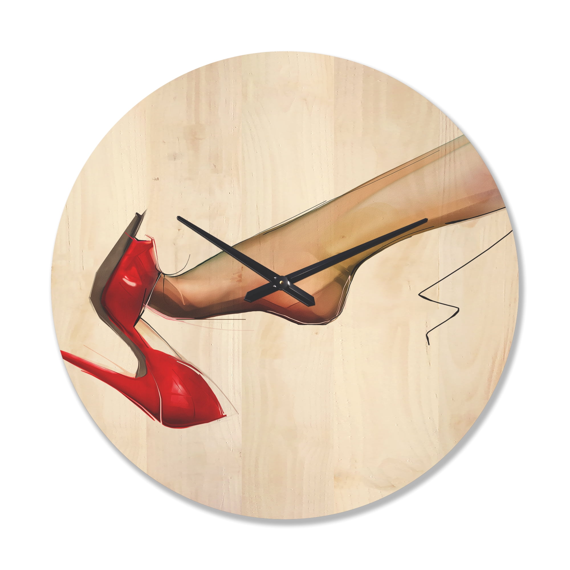 Designart 'Woman Leg Wearing High Heel Red Shoe ' Modern Wood Wall Clock