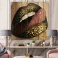thumbnail image 1 of Designart 'Woman Lips Black Lipstick and Gold Sequins' Modern Print on Natural Pine Wood, 1 of 5