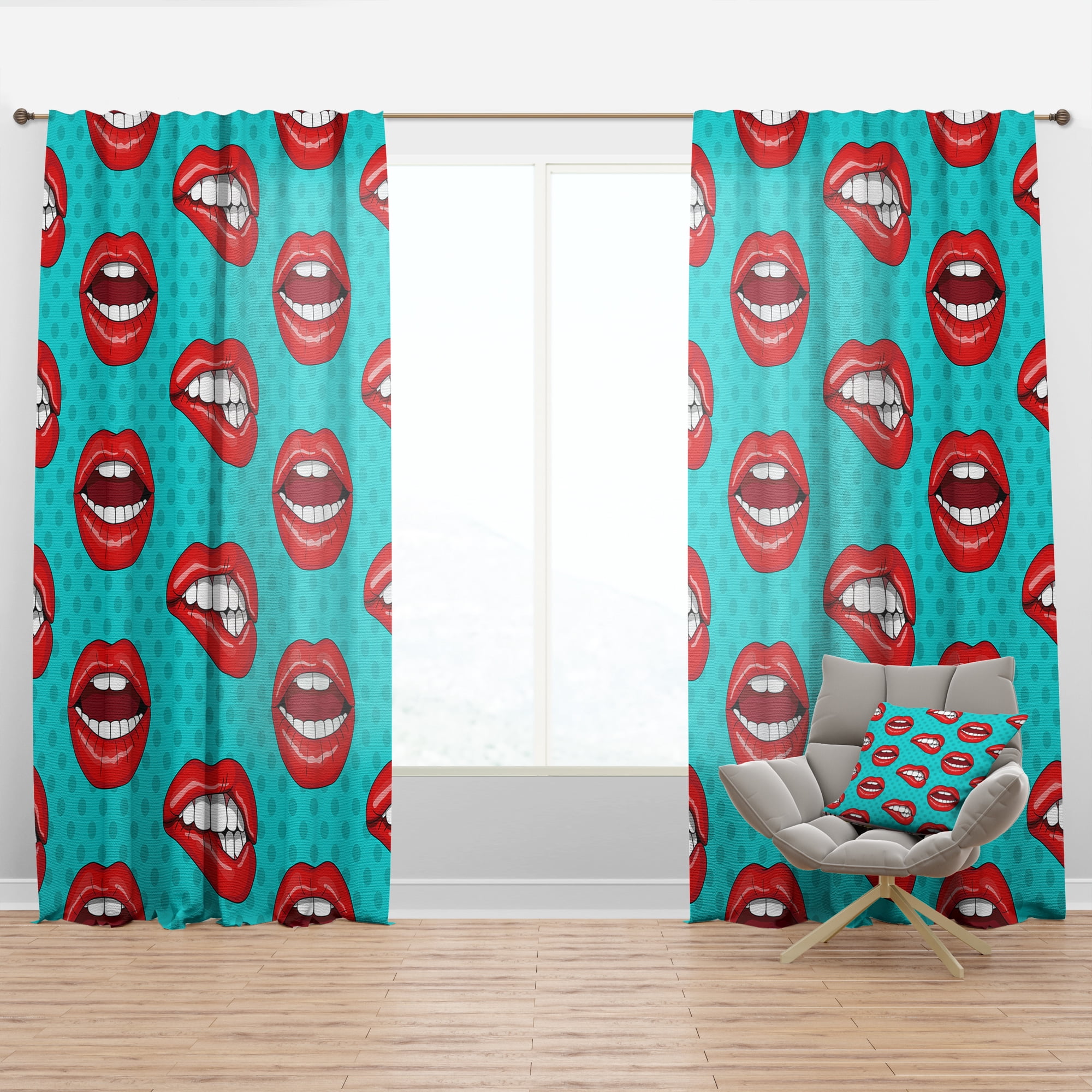 Designart 'Woman Lips Pattern in Retro Pop Art Style' Modern Curtain Panel