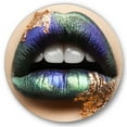 thumbnail image 1 of Designart 'Woman Lips With Green Lipstick & Teeth' Modern Circle Metal Wall Art 29x29 - Disc of 29, 1 of 5