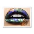 thumbnail image 1 of Designart 'Woman Lips With Green Lipstick & Teeth' Modern Framed Art Print, 1 of 4