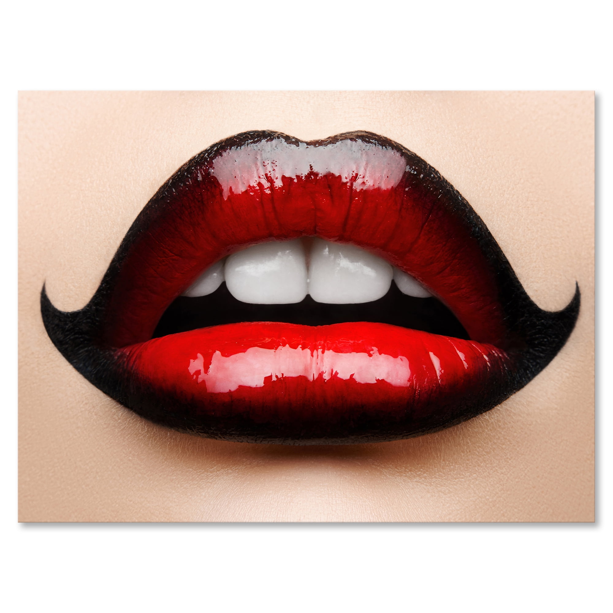 Designart ' Woman Lips With Red and Black Lipstick ' Modern Canvas Wall Art Print