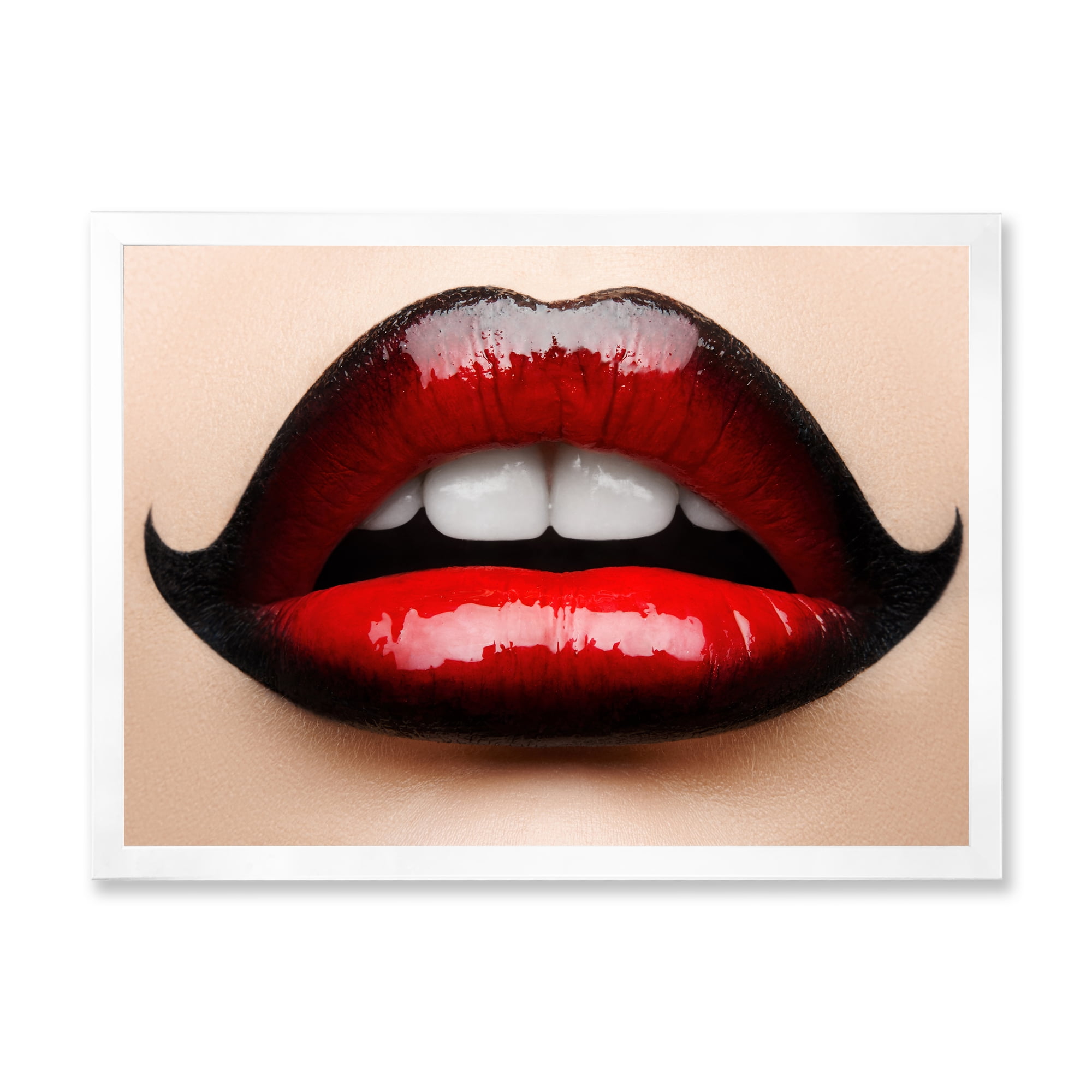 Designart 'Woman Lips With Red and Black Lipstick' Modern Framed Art Print