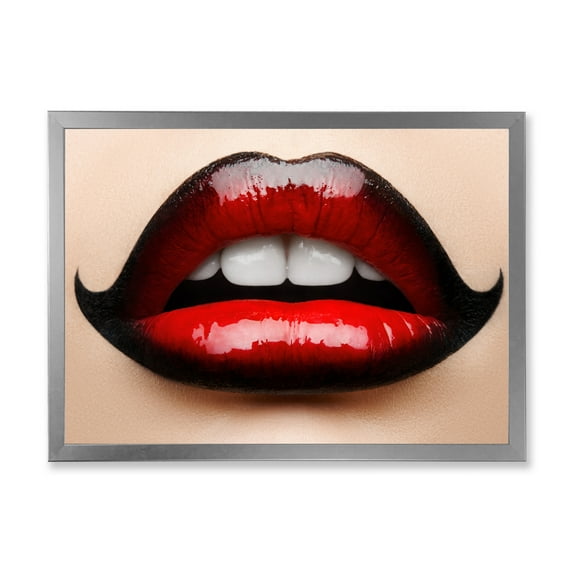 Designart 'Woman Lips With Red and Black Lipstick' Modern Framed Art Print