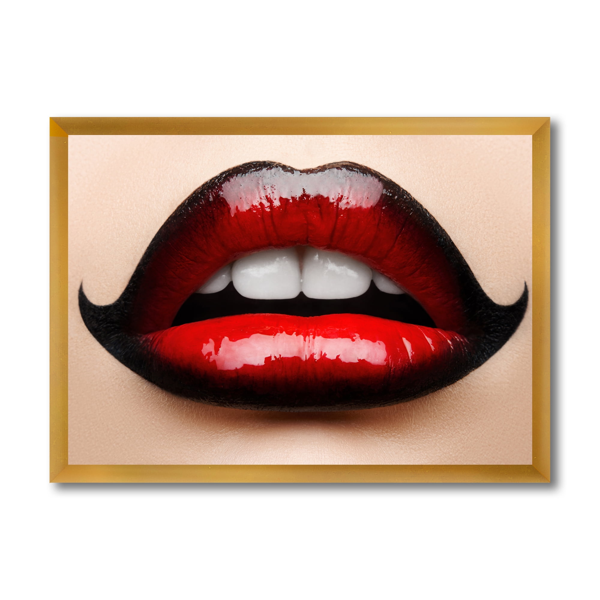 Designart 'Woman Lips With Red and Black Lipstick' Modern Framed Art Print