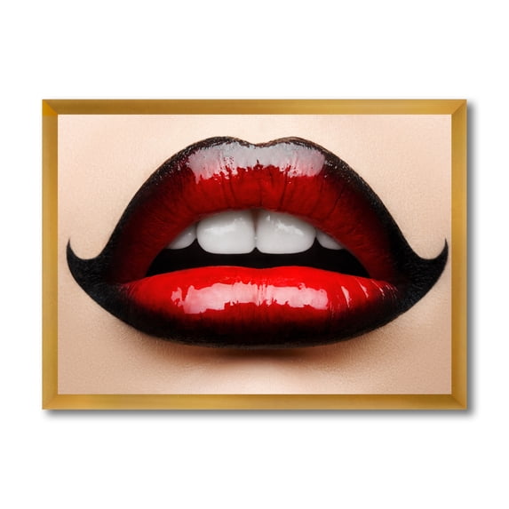 Designart 'Woman Lips With Red and Black Lipstick' Modern Framed Art Print
