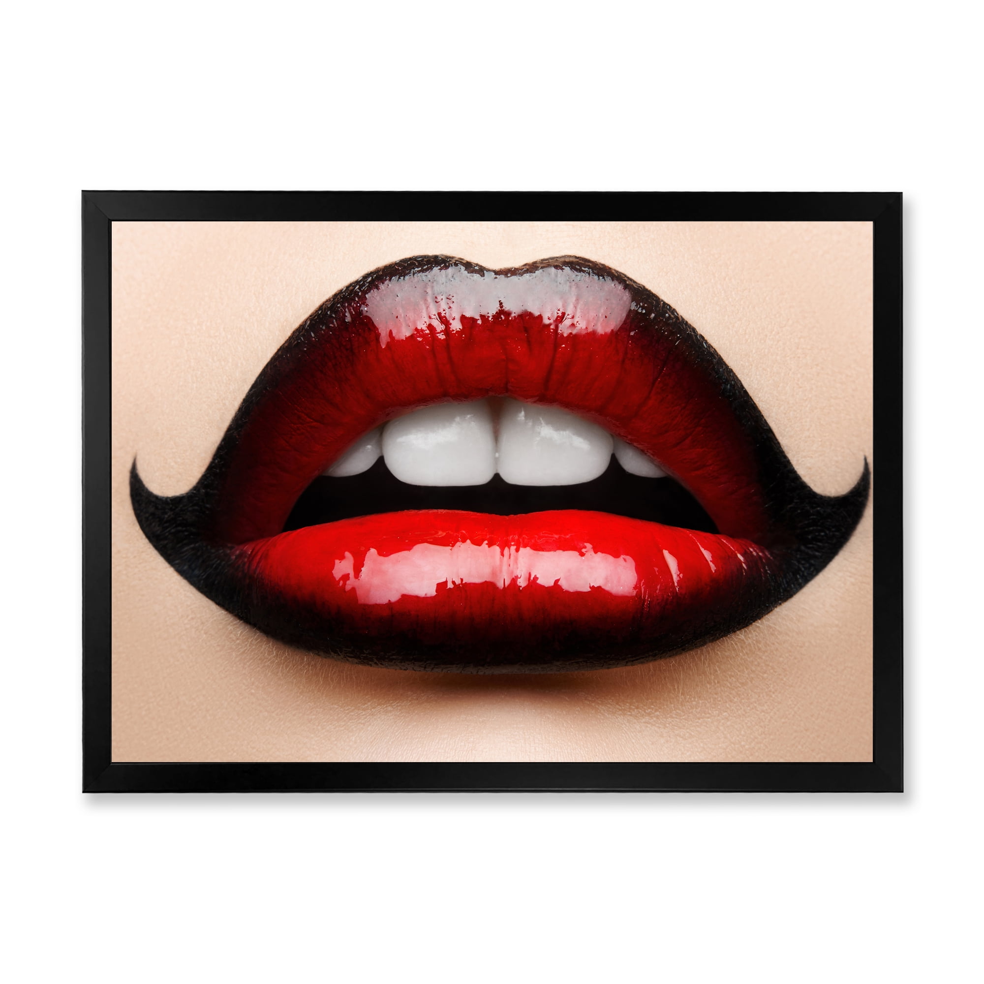 Designart 'Woman Lips With Red and Black Lipstick' Modern Framed Art Print
