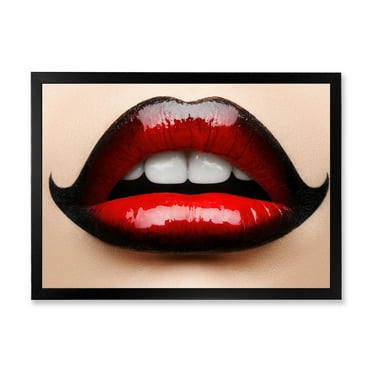 Designart 'Woman Lips With Red and Black Lipstick' Modern Framed Art Print