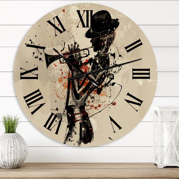 Designart 'Woman Playing Jazz Trumpet' Modern Wall Clock