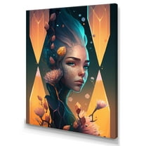 Designart Woman Portrait With Flowers 5 Hexagon Canvas Wall Art