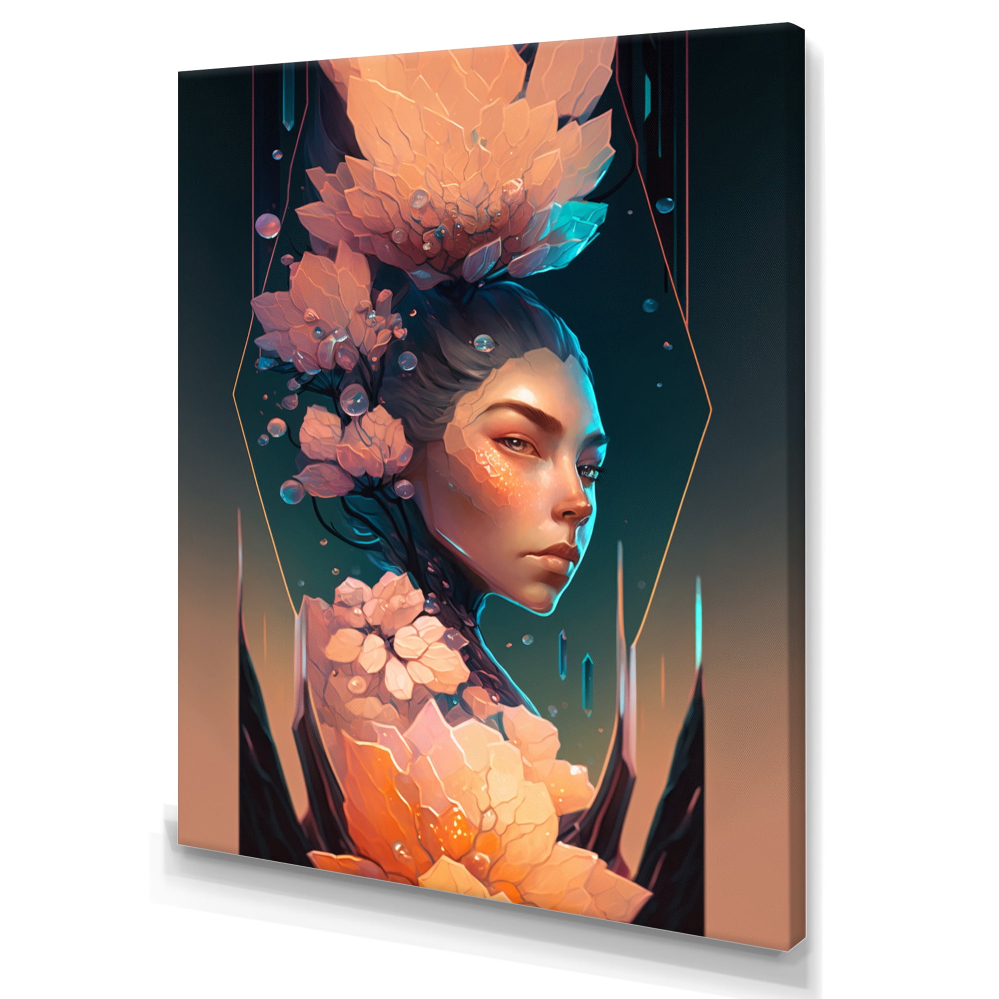 Designart Woman Portrait With Flowers I Canvas Wall Art