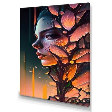 Designart Woman Portrait With Flowers IV Canvas Wall Art