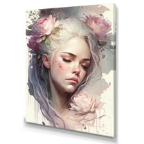 Designart Woman'S Face With Eyes Closed And Flowers In Her Hair Canvas Wall Art