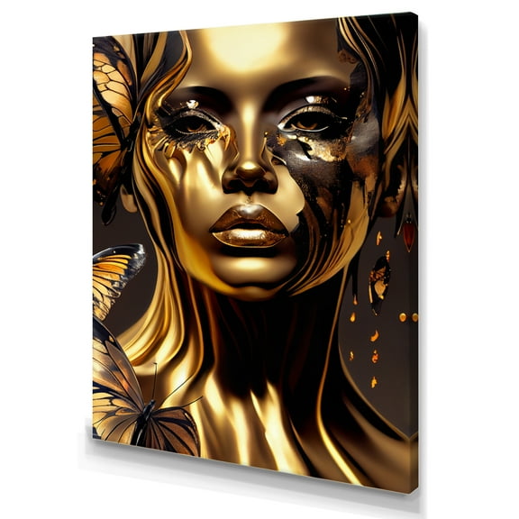 Designart Woman With Black And Gold Butterflies I Canvas Wall Art