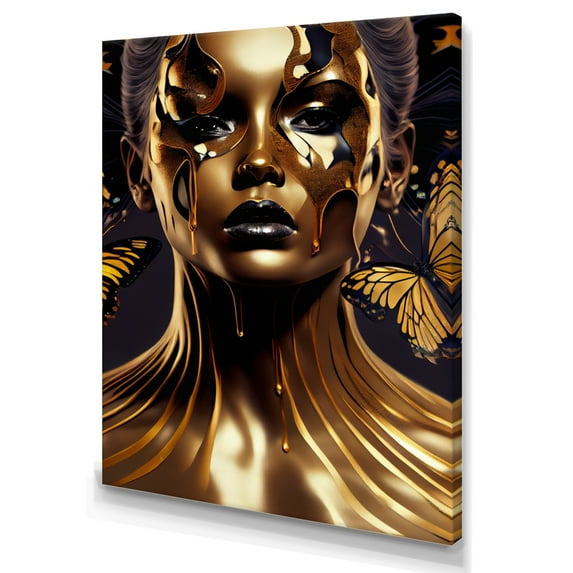Designart Woman With Black And Gold Butterflies II Canvas Wall Art