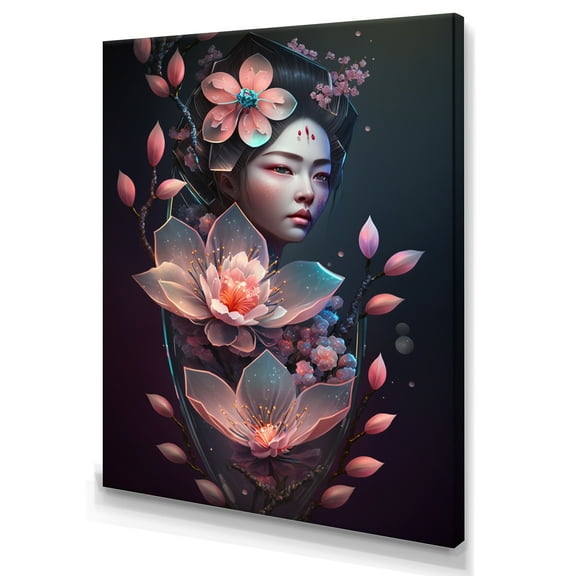 Designart Woman With Cherry Blossums Canvas Wall Art