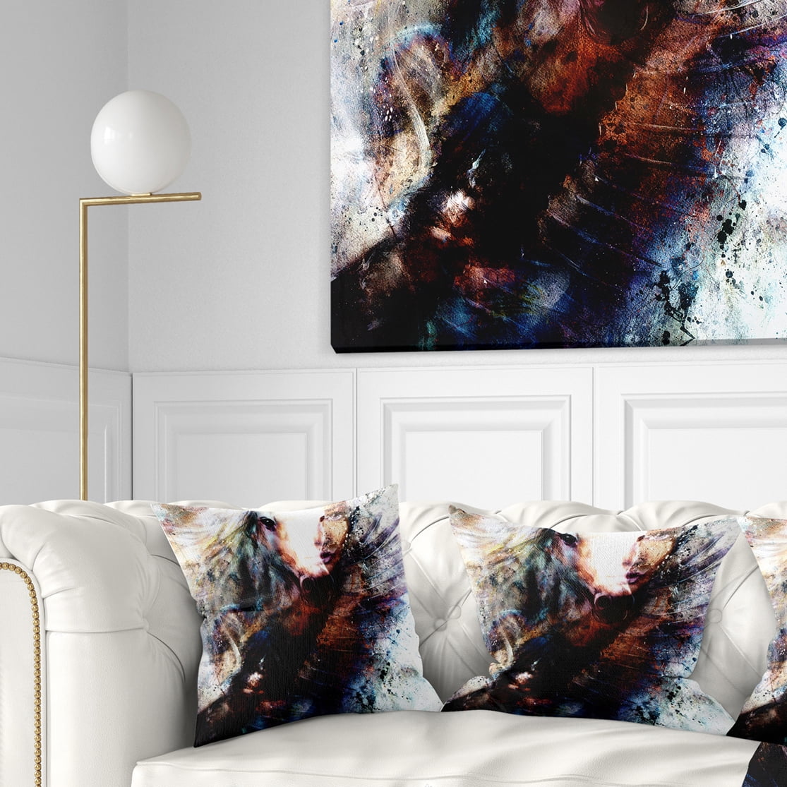 Designart Woman and Horse with Flying Eagle - Collage Throw Pillow - 18x18