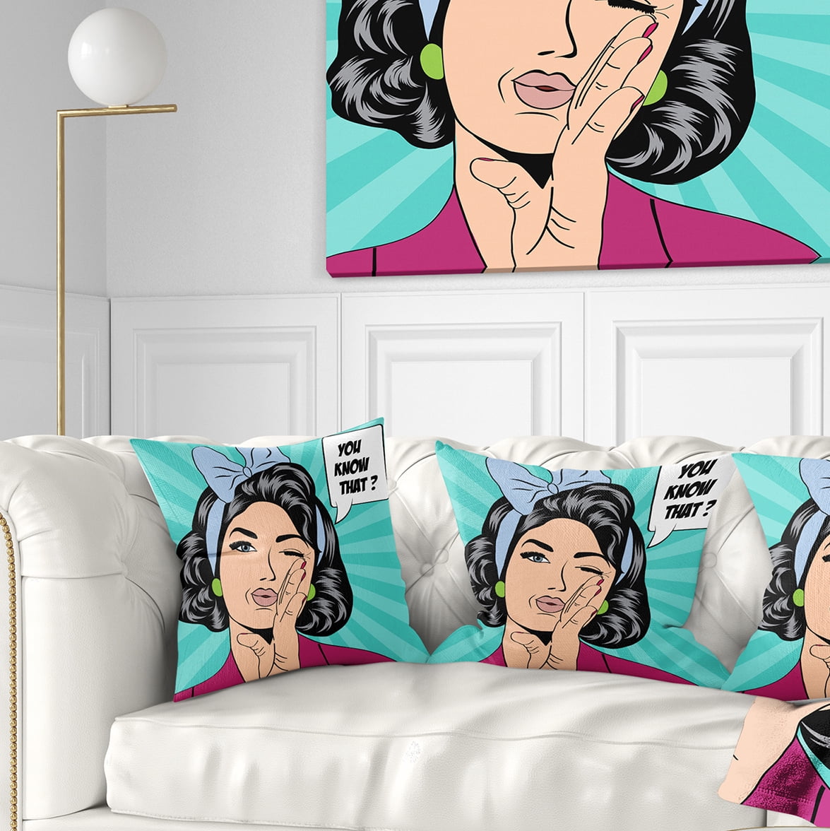 Designart Woman in Comic Style - Abstract Portrait Throw Pillow - 16x16
