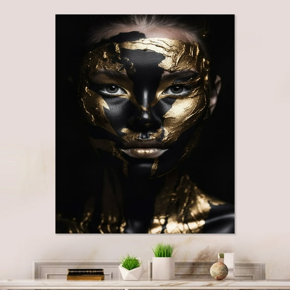Designart "Woman in Golden Foil III" Fashion Woman Metal Art Living Room