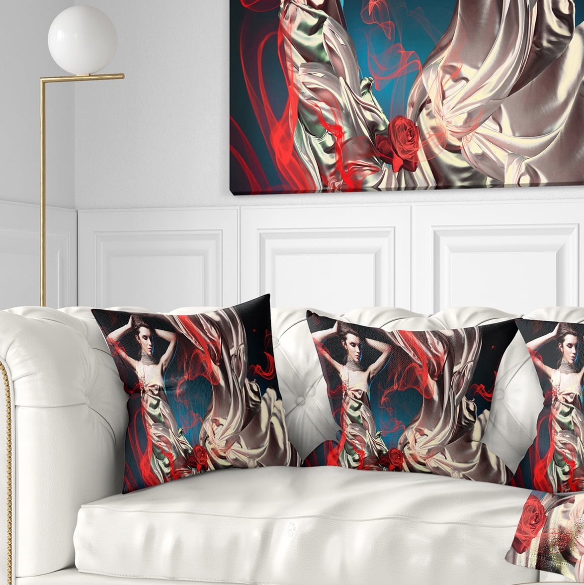 Designart Woman in Long Fairy Dress - Abstract Portrait Throw Pillow - 16x16