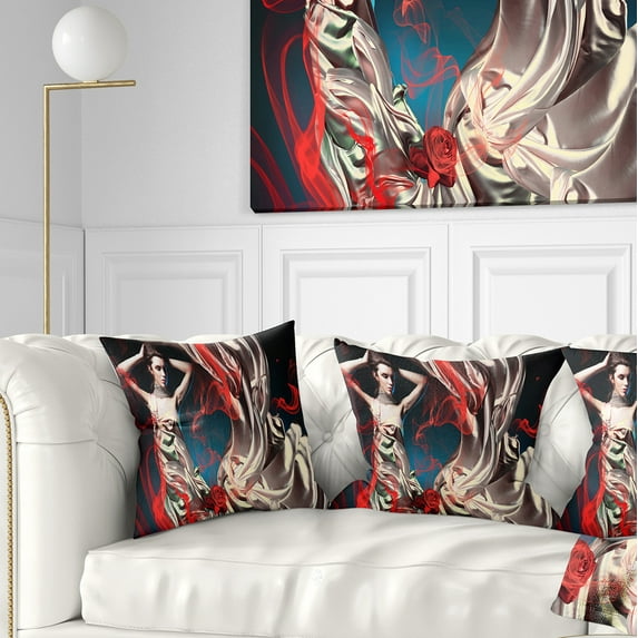 Designart Woman in Long Fairy Dress - Abstract Portrait Throw Pillow - 18x18