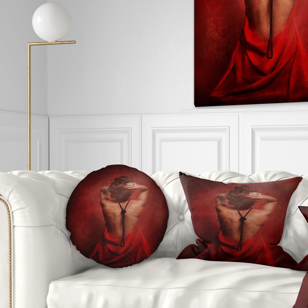 Designart Woman in Red - Portrait Throw Pillow - 12x20