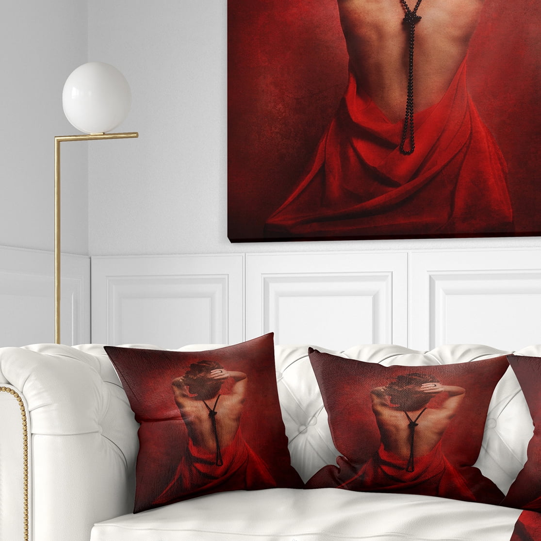 Designart Woman in Red - Portrait Throw Pillow - 16x16